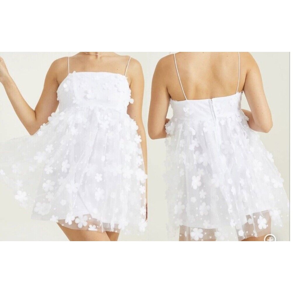 Alter’d State Aurora Floral Mesh Babydoll Mini Dress XL Spaghetti 3D Flower